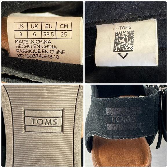 TOMS Majorca Cutout Black Heeled Sandal Suede Block Wood Heel Peeptoe Women’s 8 - Picture 13 of 13